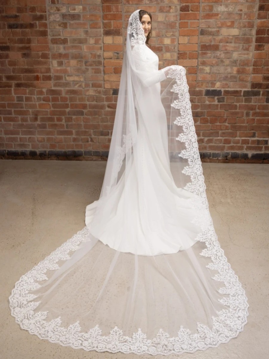 Perfect Bridal Perfect Bridal Ivory Single Tier Mantilla Lace Cathedral Veil Online