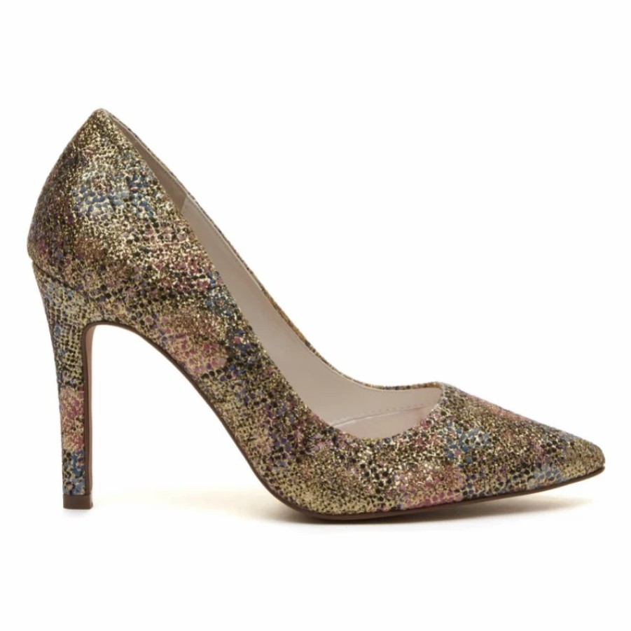 Rainbow Club Rainbow Club Coco Gold Glitter Bomb Floral Pointed Court Shoes Clearance