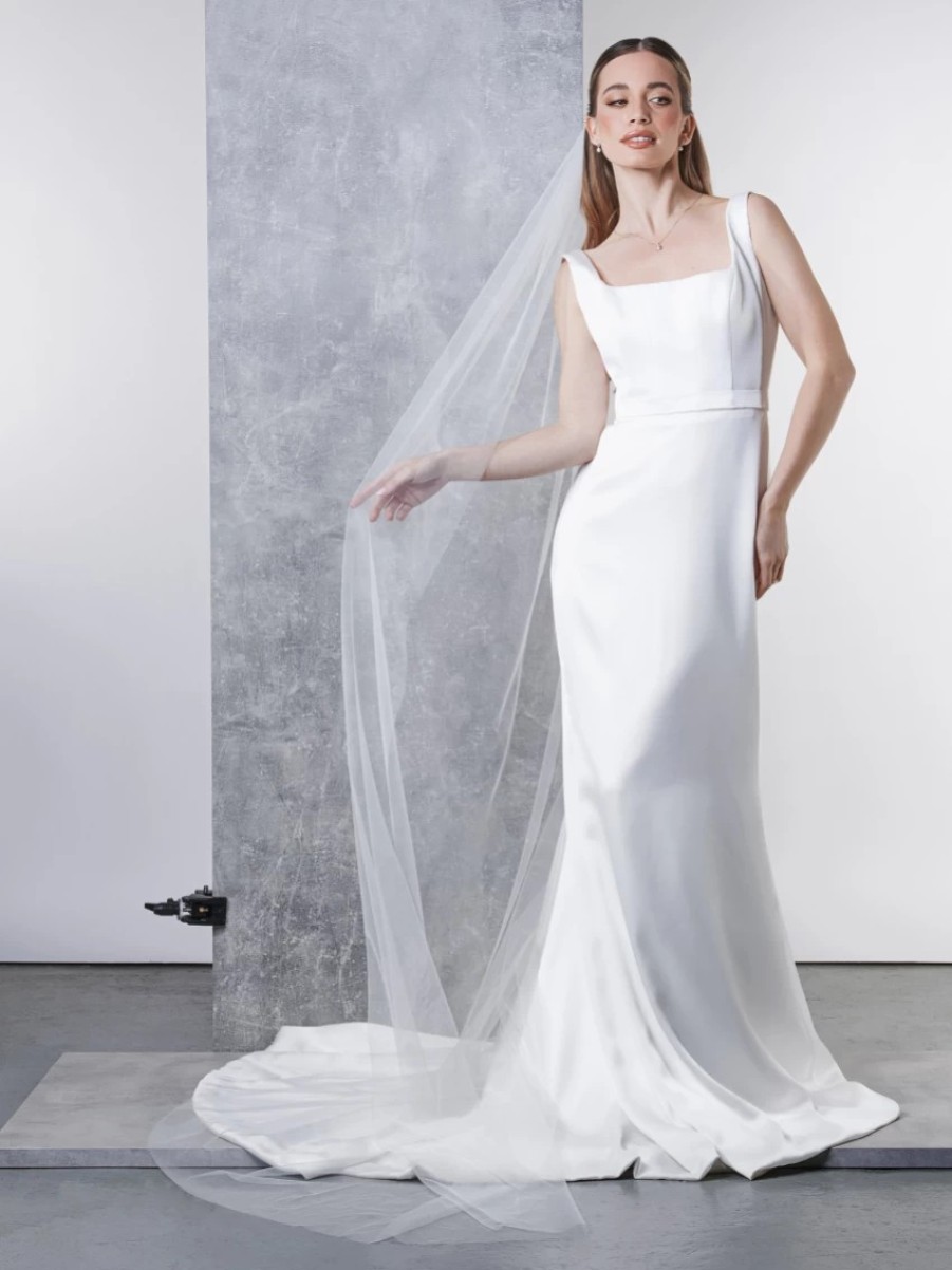 Rainbow Club Rainbow Club Intrigue Ivory Plain Long Single Tier Veil With Cut Edge Online