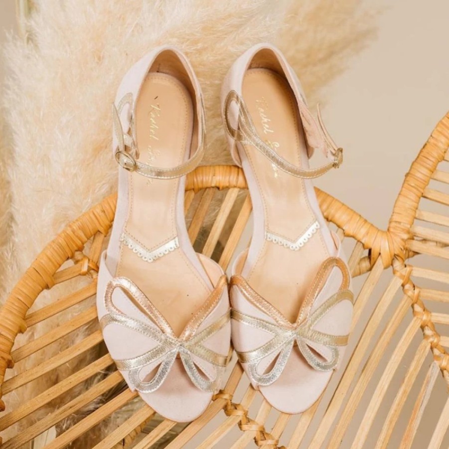 Rachel Simpson Rachel Simpson Fern Blush Ivory Suede Two Part Flat Sandals Wholesale