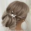 Lace & Favour Tulippa Porcelain Flowers And Champagne Gold Leaves Hair Pin Hot