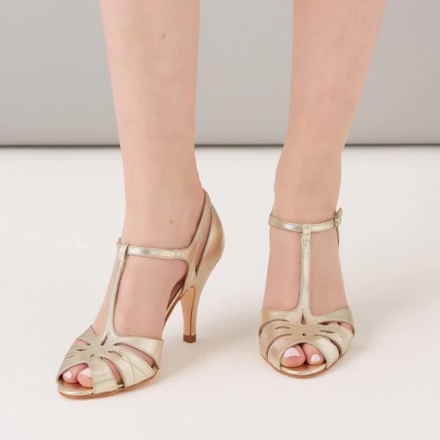 Rachel Simpson Rachel Simpson Ginger Gold Leather Vintage T-Bar Shoes Online