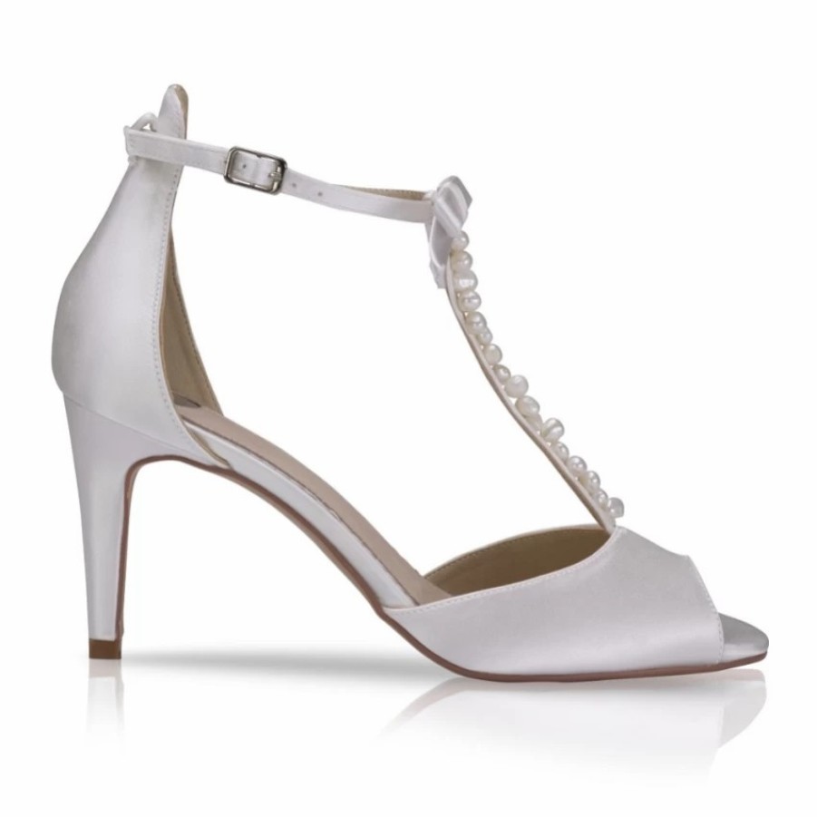 Perfect Bridal Perfect Bridal Morgan Dyeable Ivory Satin Keshi Pearl T-Bar Sandals With Bow Detail Wholesale