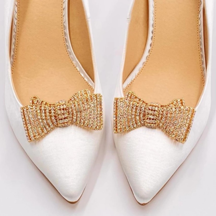 Lace & Favour Tiffany Gold Diamante Bow Shoe Clips Clearance