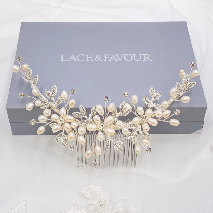 Twilight Designs Sophia Freshwater Pearl And Crystal Leaves Hair Comb New