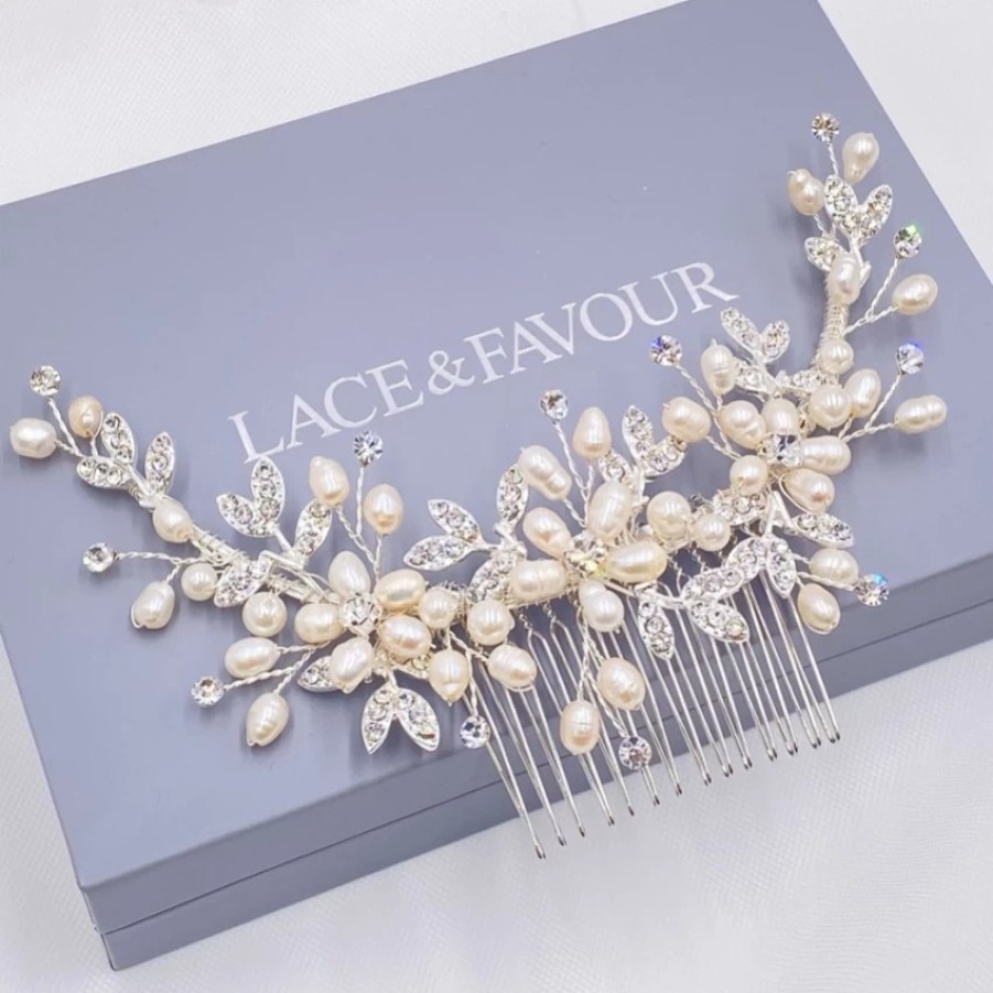 Twilight Designs Sophia Freshwater Pearl And Crystal Leaves Hair Comb New