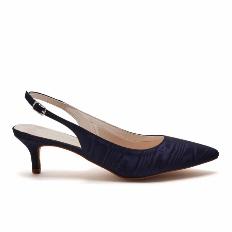 Rainbow Club Rainbow Club Joni Navy Moire Slingback Kitten Heels New