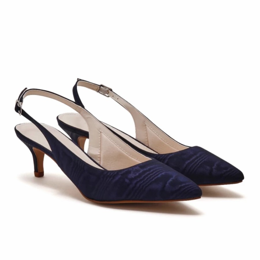 Rainbow Club Rainbow Club Joni Navy Moire Slingback Kitten Heels New