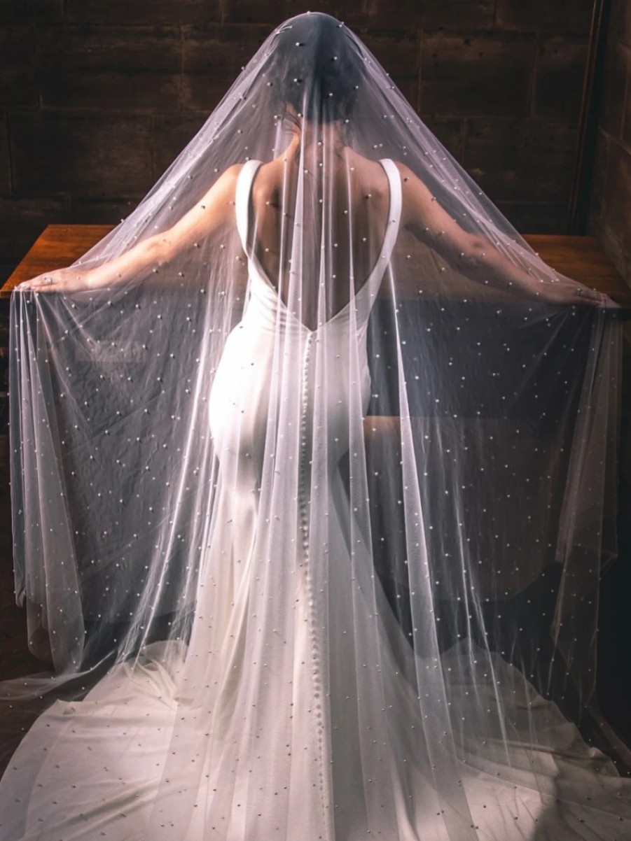 Perfect Bridal Perfect Bridal Ivory Two Tier Heavily Embellished Pearl Cathedral Veil Clearance