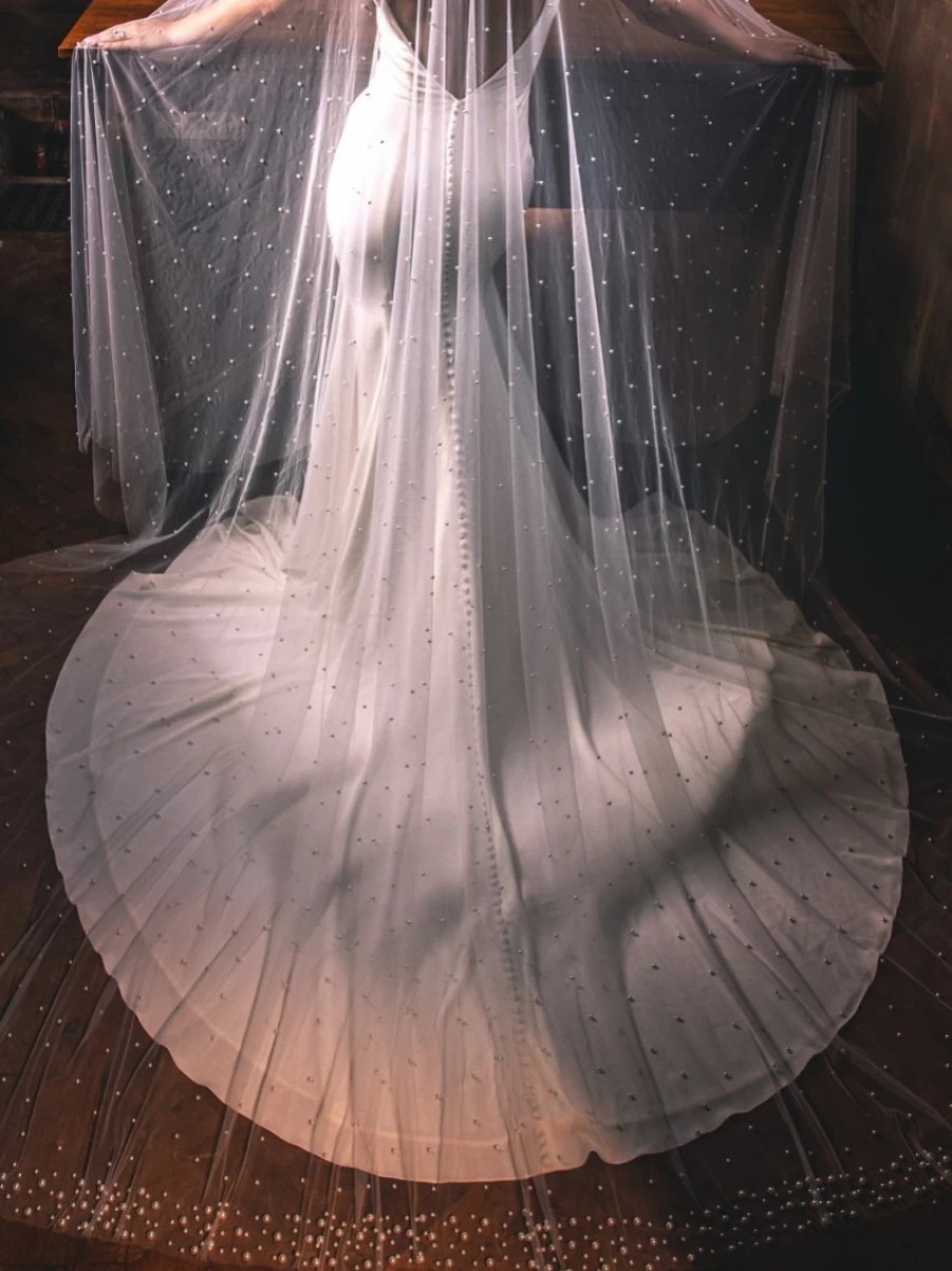 Perfect Bridal Perfect Bridal Ivory Two Tier Heavily Embellished Pearl Cathedral Veil Clearance