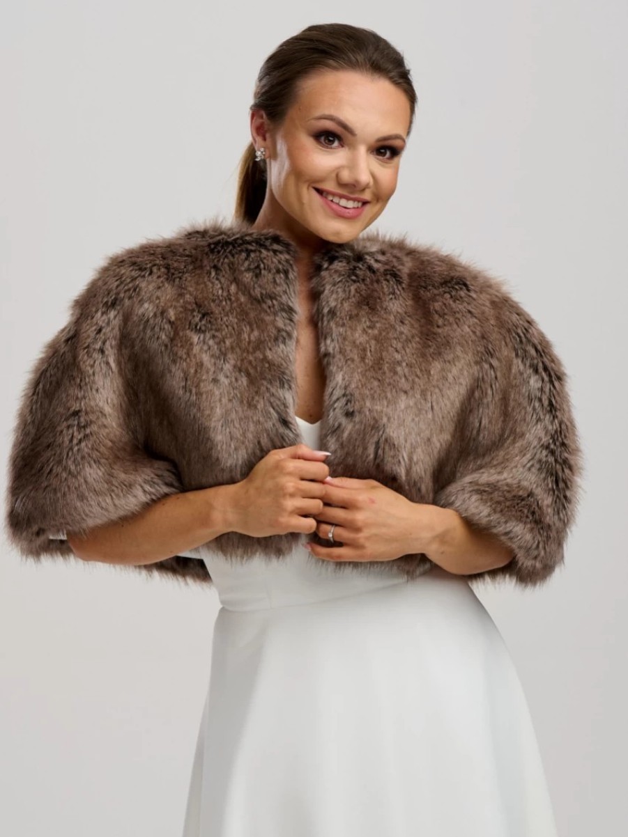 Helen Moore Helen Moore Truffle Faux Fur Short Bridal Cape Clearance