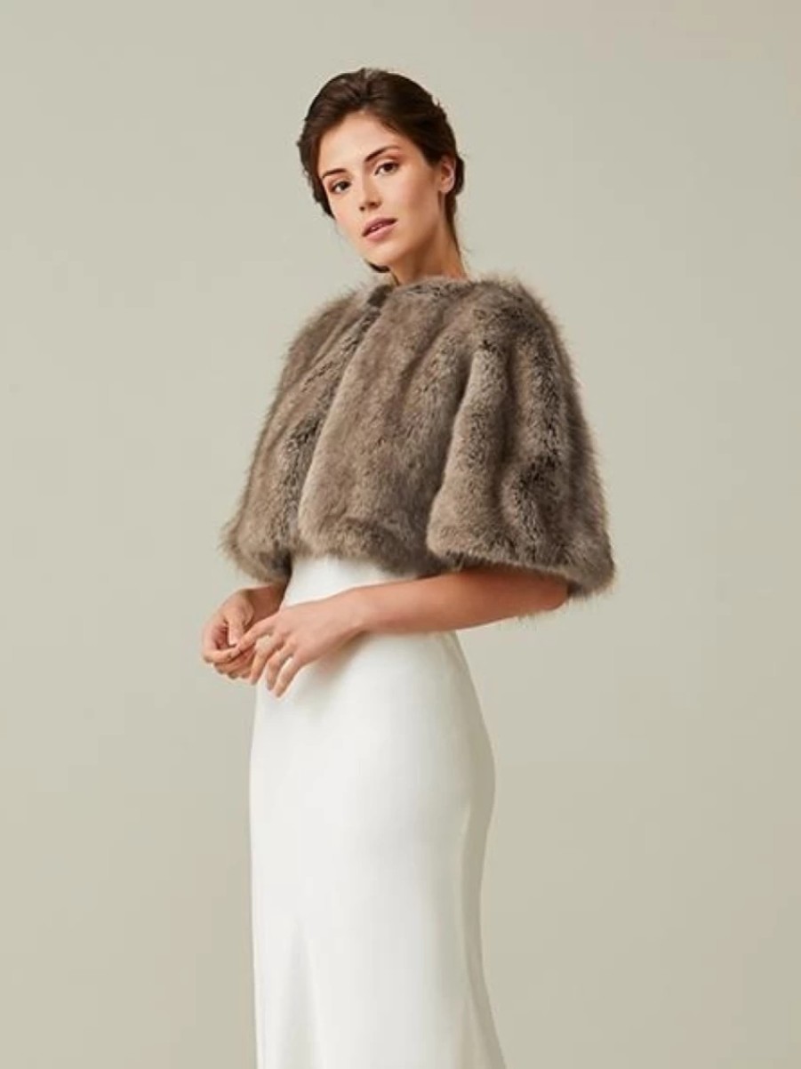 Helen Moore Helen Moore Truffle Faux Fur Short Bridal Cape Clearance