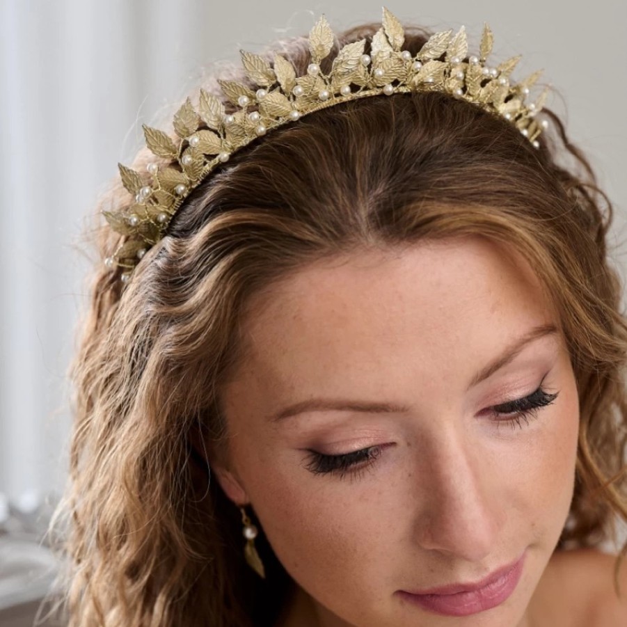 Arianna Arianna Aurelia Pearl And Leaves Bridal Tiara Ar635 Wholesale