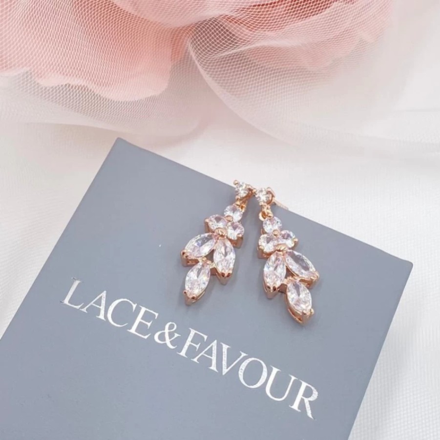 Lace & Favour Lila Dainty Cubic Zirconia Drop Earrings (Rose Gold) Online