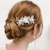 Beads & Beyond Sabrina Mini Beaded Leaves And Opal Crystal Flowers Hair Comb Wholesale