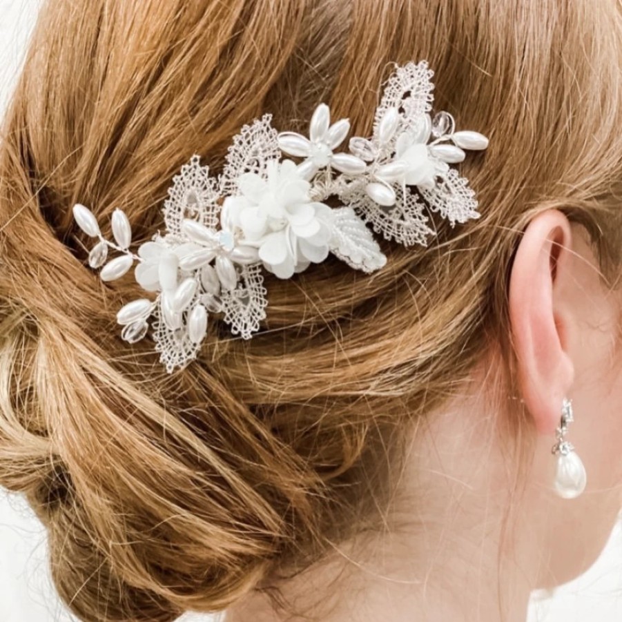 Beads & Beyond Sabrina Mini Beaded Leaves And Opal Crystal Flowers Hair Comb Wholesale