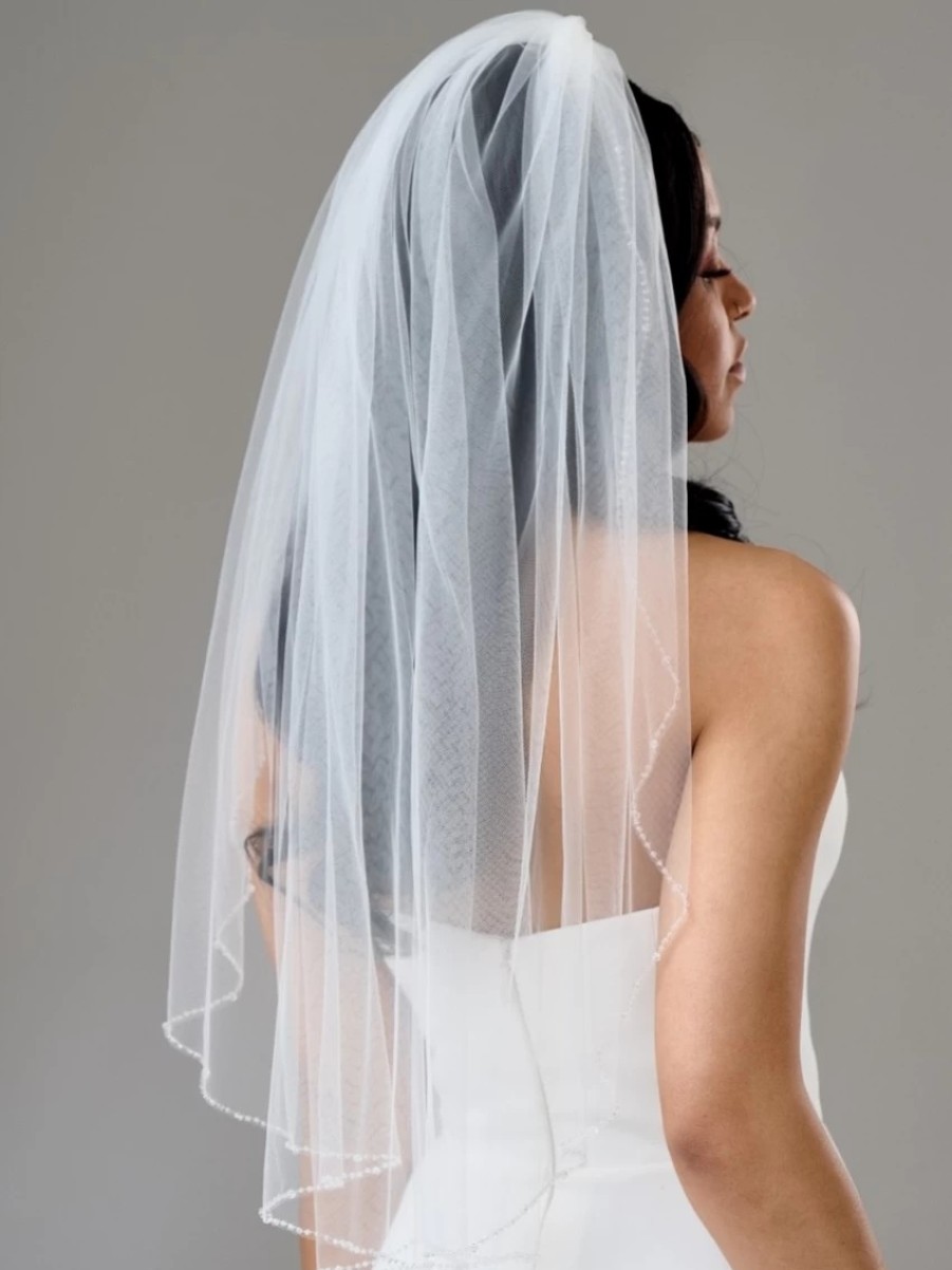 Twilight Designs Elmira Ivory Single Tier Delicate Beaded Edge Veil Hot