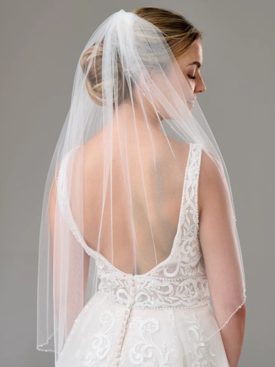 Twilight Designs Elmira Ivory Single Tier Delicate Beaded Edge Veil Hot