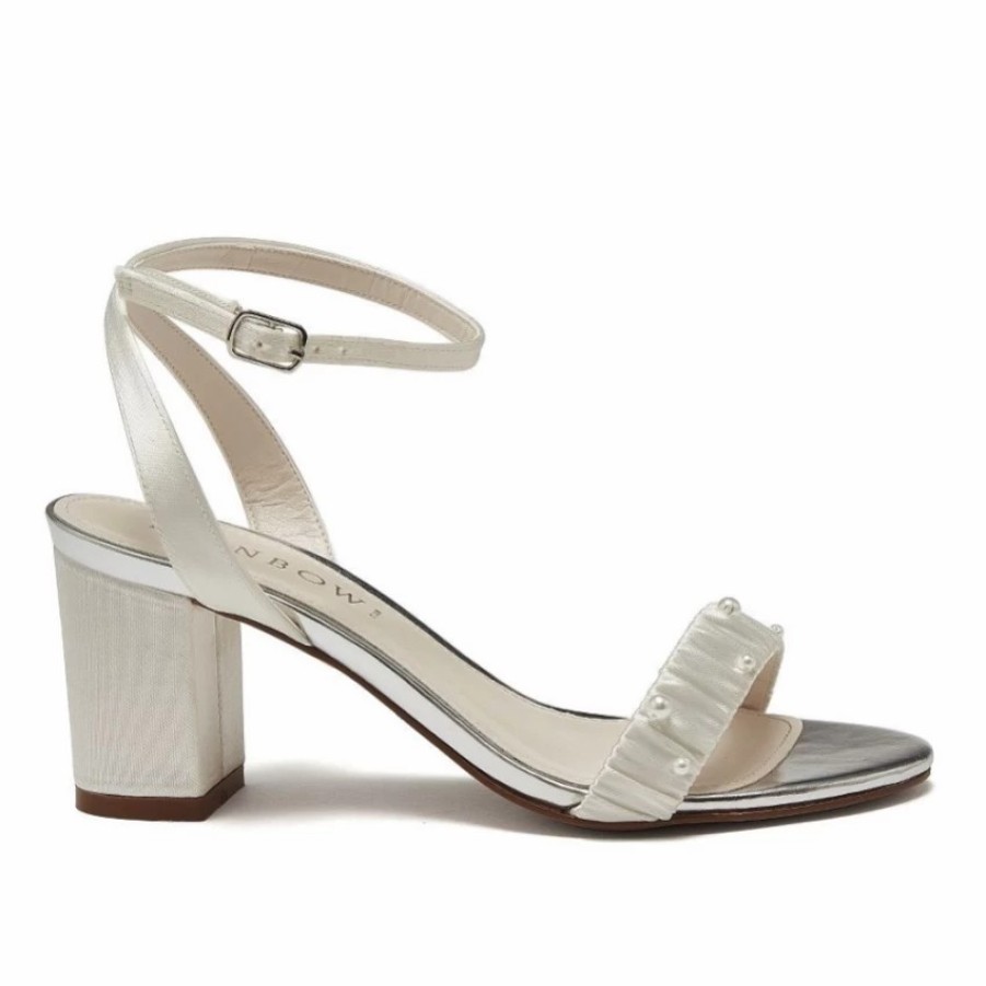 Rainbow Club Rainbow Club Florence Dyeable Ivory Satin Mid Block Heel Sandals With Pearl Detail Best