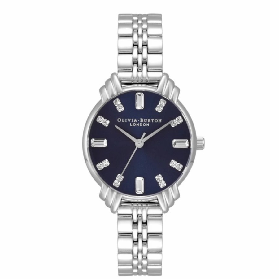 Olivia Burton Olivia Burton Art Deco 30Mm Navy And Silver Bracelet Watch Online