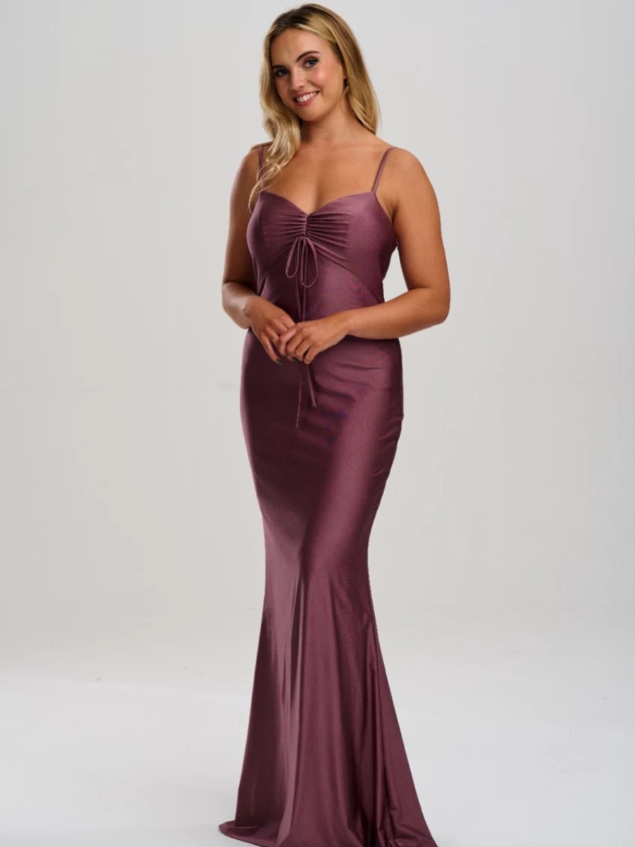 Linzi Jay Linzi Jay Tie Front Stretch Satin Fitted Prom Dress New