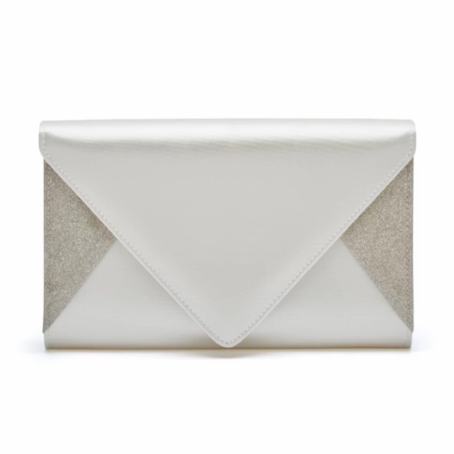 Rainbow Club Rainbow Club Diane Dyeable Ivory Satin And Silver Glitter Envelope Clutch Bag New