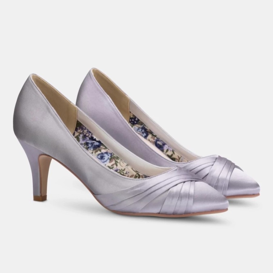 Perfect Bridal Perfect Bridal Sally Silver Satin Mid Heel Court Shoes Clearance