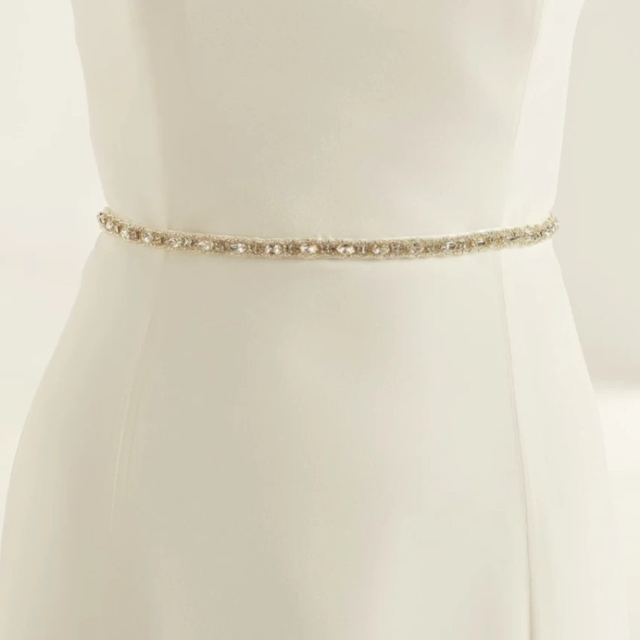 Bianco Evento Bianco Thin Crystal Embellished Satin Bridal Dress Belt Online