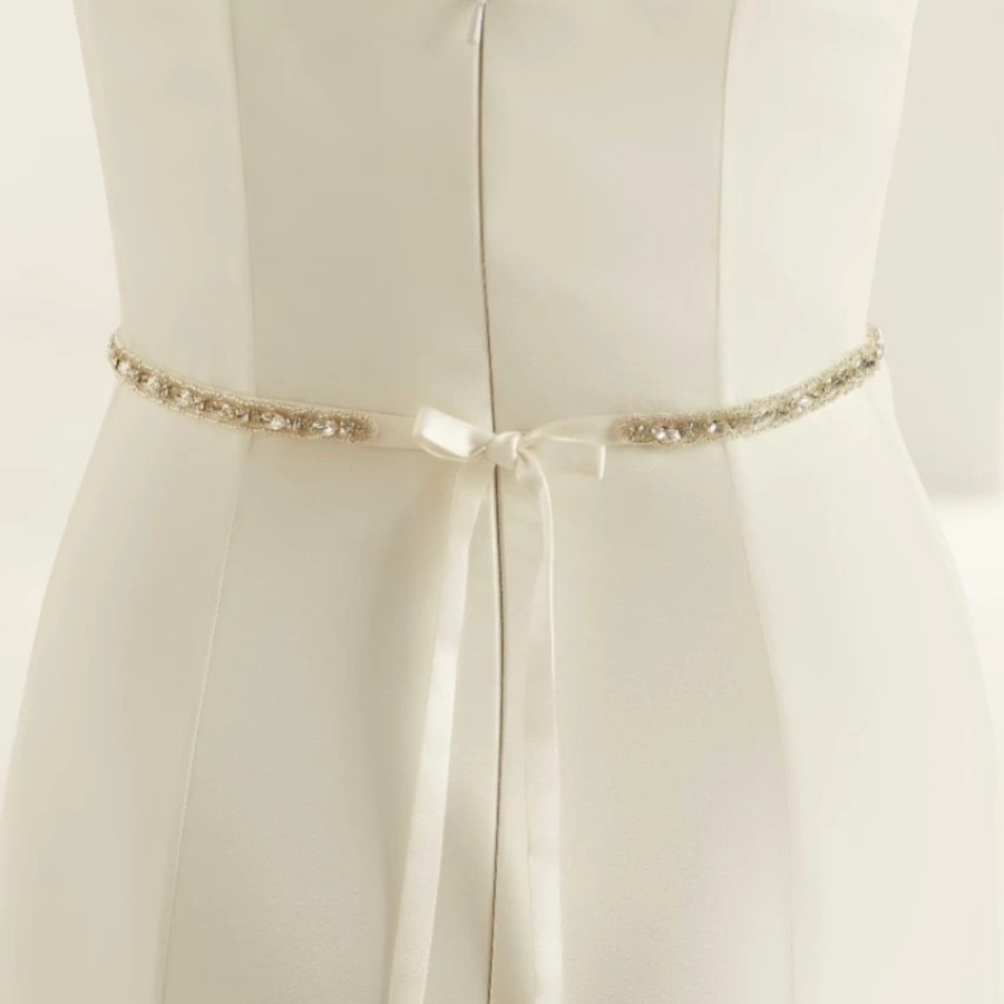 Bianco Evento Bianco Thin Crystal Embellished Satin Bridal Dress Belt Online