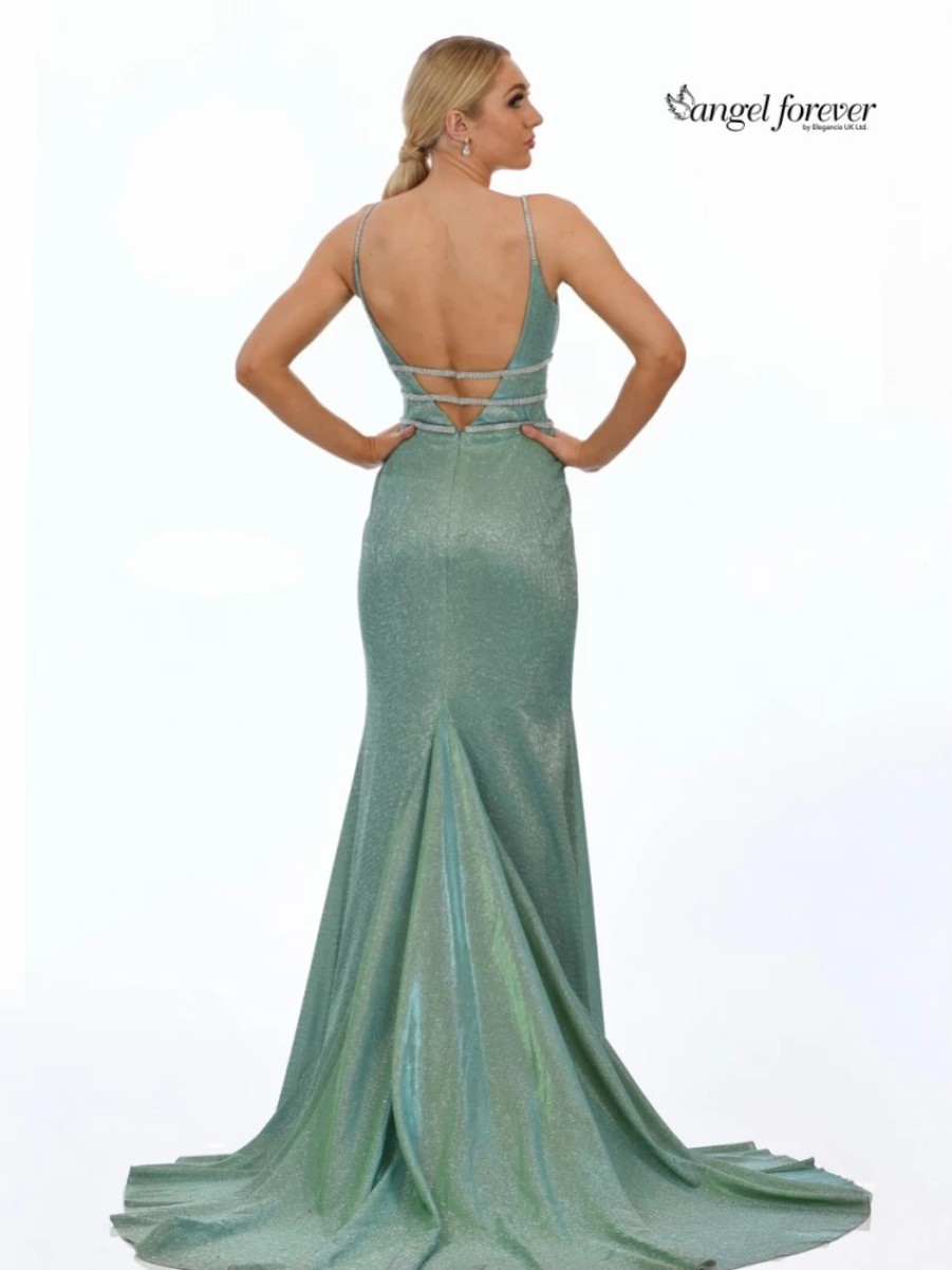 Angel Forever Angel Forever Shimmer Fabric Fishtail Prom Dress With Diamante Detail (Mint) Online