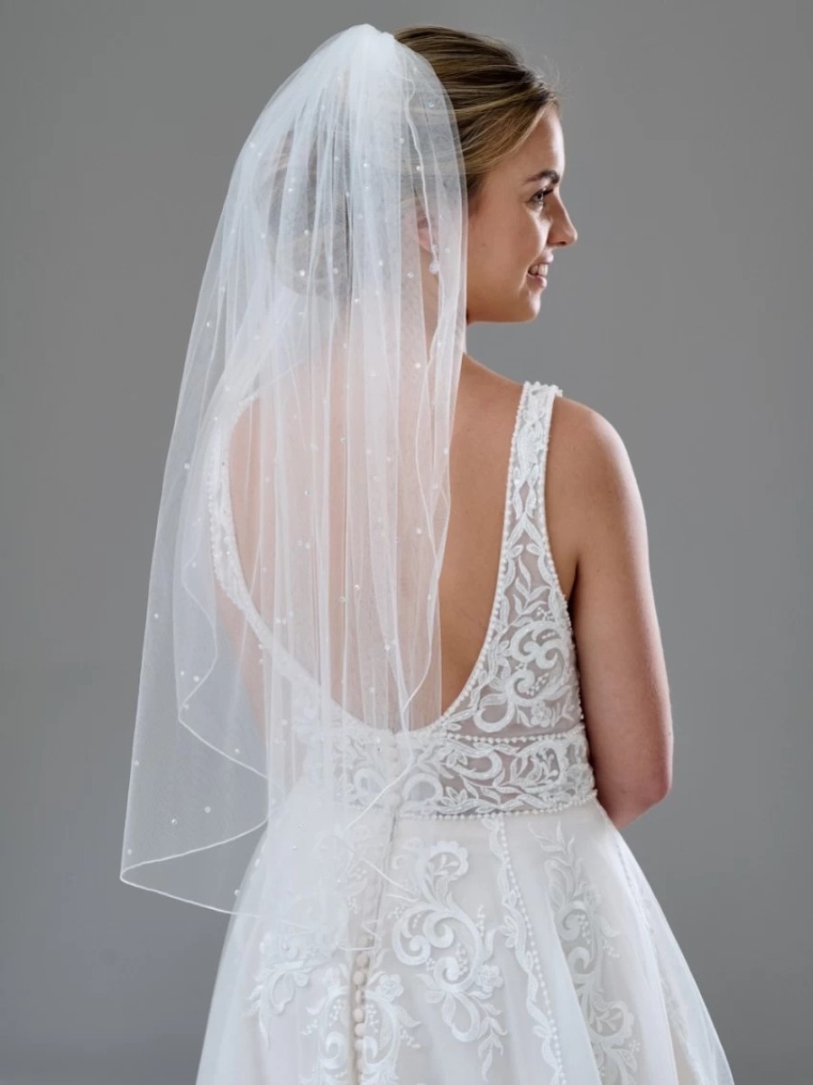 Twilight Designs Lovington Ivory Single Tier Scattered Diamante Veil With Corded Edge Clearance