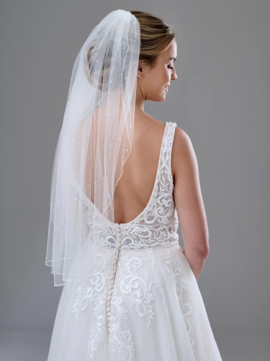 Twilight Designs Lovington Ivory Single Tier Scattered Diamante Veil With Corded Edge Clearance