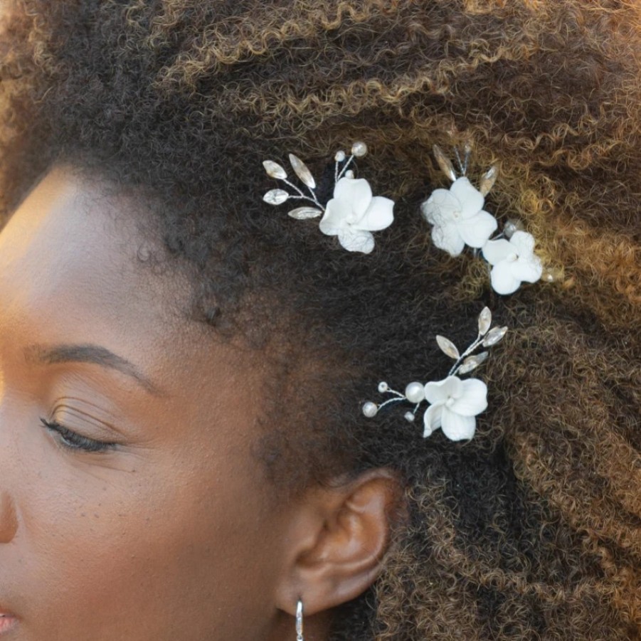 Ivory & Co Ivory And Co Floret Silver Crystal And Pearl Flower Hair Pin Set Online