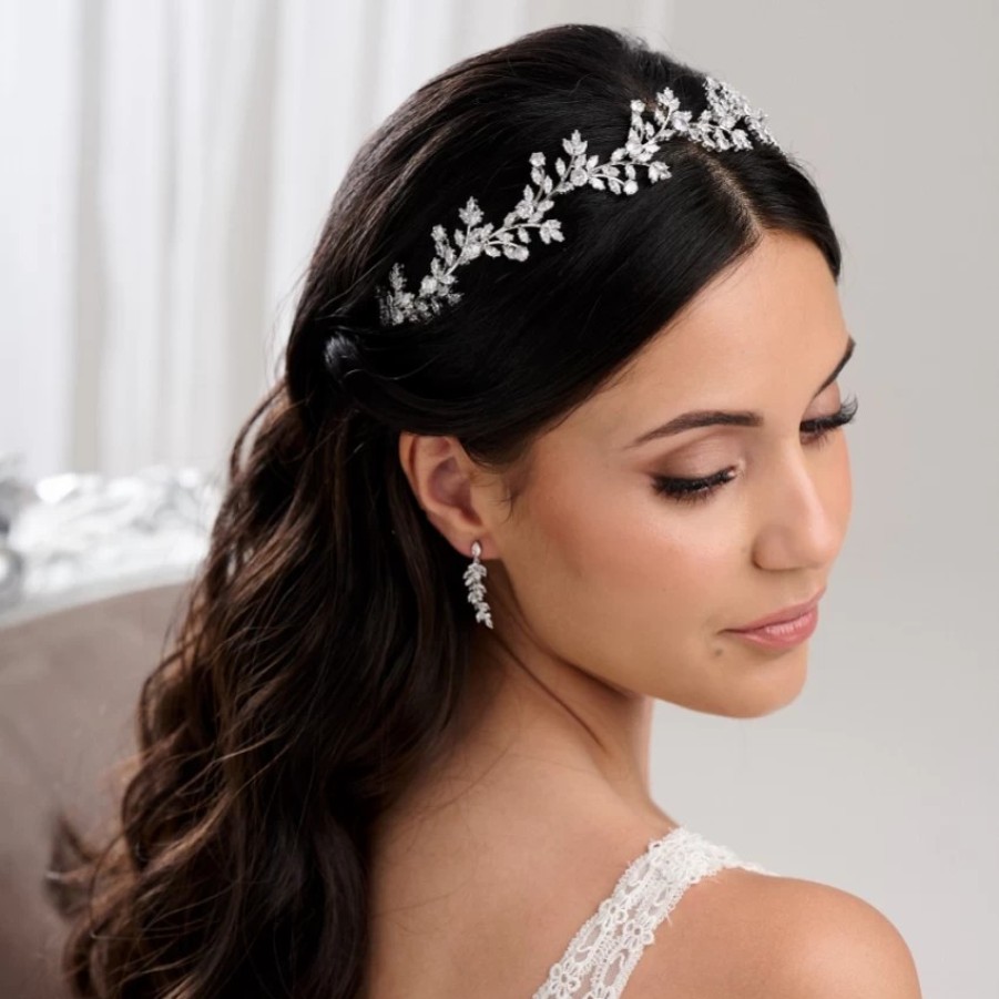 Lace & Favour Veneto Silver Crystal Leaves Wedding Headband Best