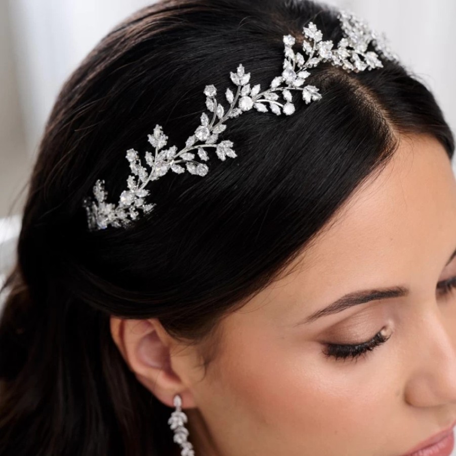 Lace & Favour Veneto Silver Crystal Leaves Wedding Headband Best