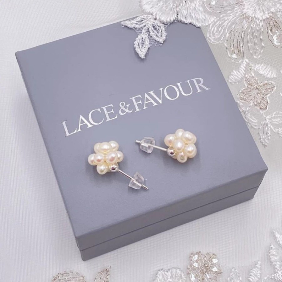 Lace & Favour Nikola Freshwater Pearl Cluster Stud Earrings Clearance