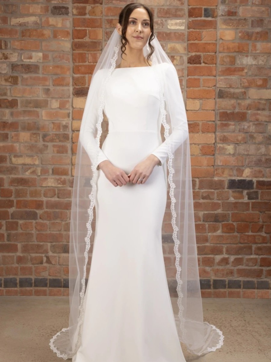 Perfect Bridal Perfect Bridal Ivory Single Tier Narrow Corded Lace Chapel Veil New