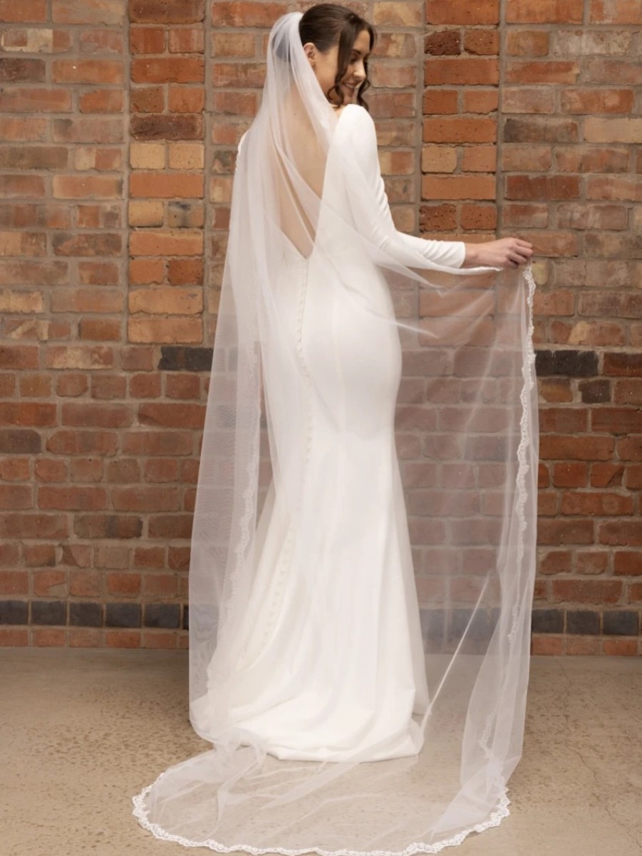 Perfect Bridal Perfect Bridal Ivory Single Tier Narrow Corded Lace Chapel Veil New