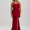 Linzi Jay Linzi Jay Crossover Back Ruched Stretch Satin Prom Dress With Slit Clearance