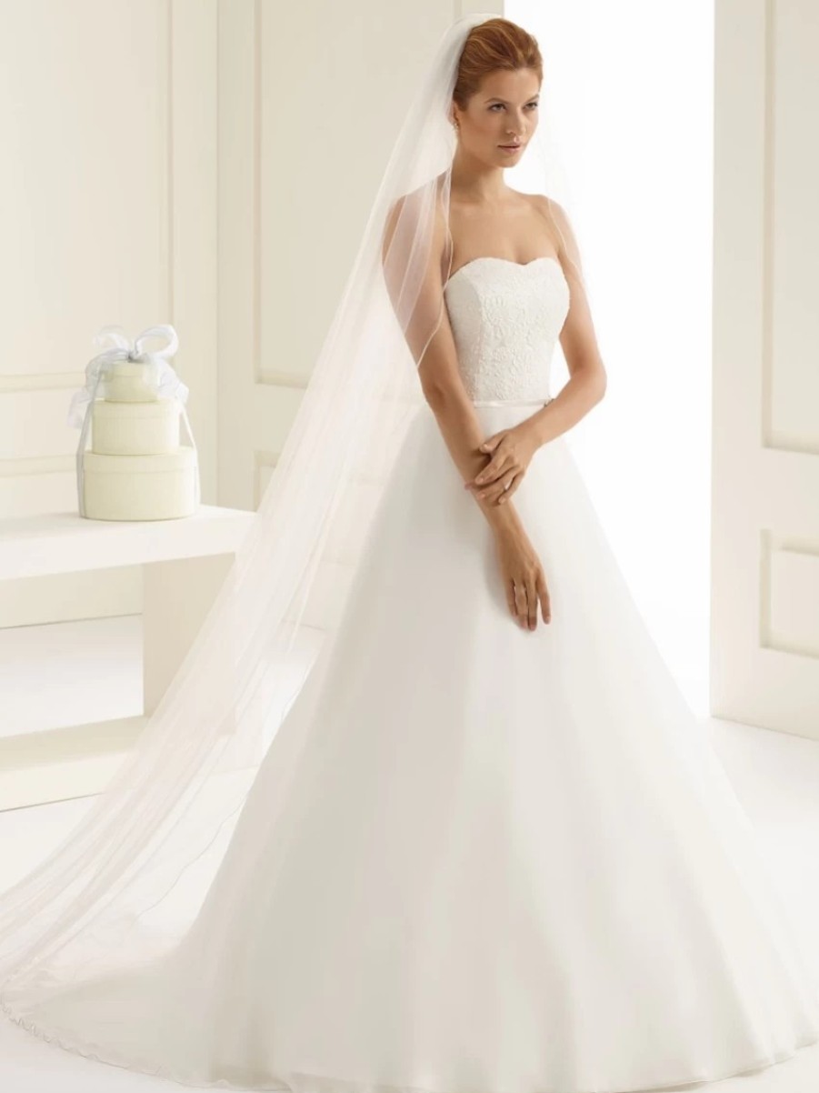 Bianco Evento Bianco Ivory Plain Single Tier Cathedral Veil With Corded Edge S213 Clearance