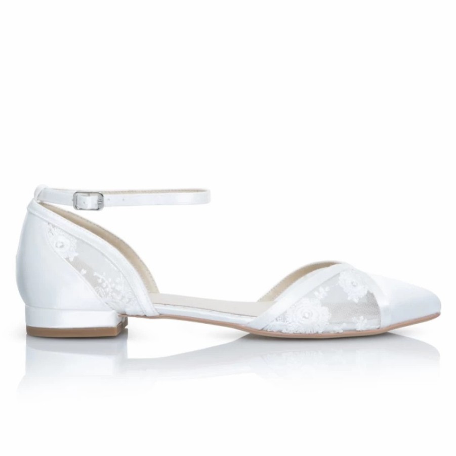 Perfect Bridal Perfect Bridal Penny Ivory Satin And Lace Ankle Strap Flats Wholesale