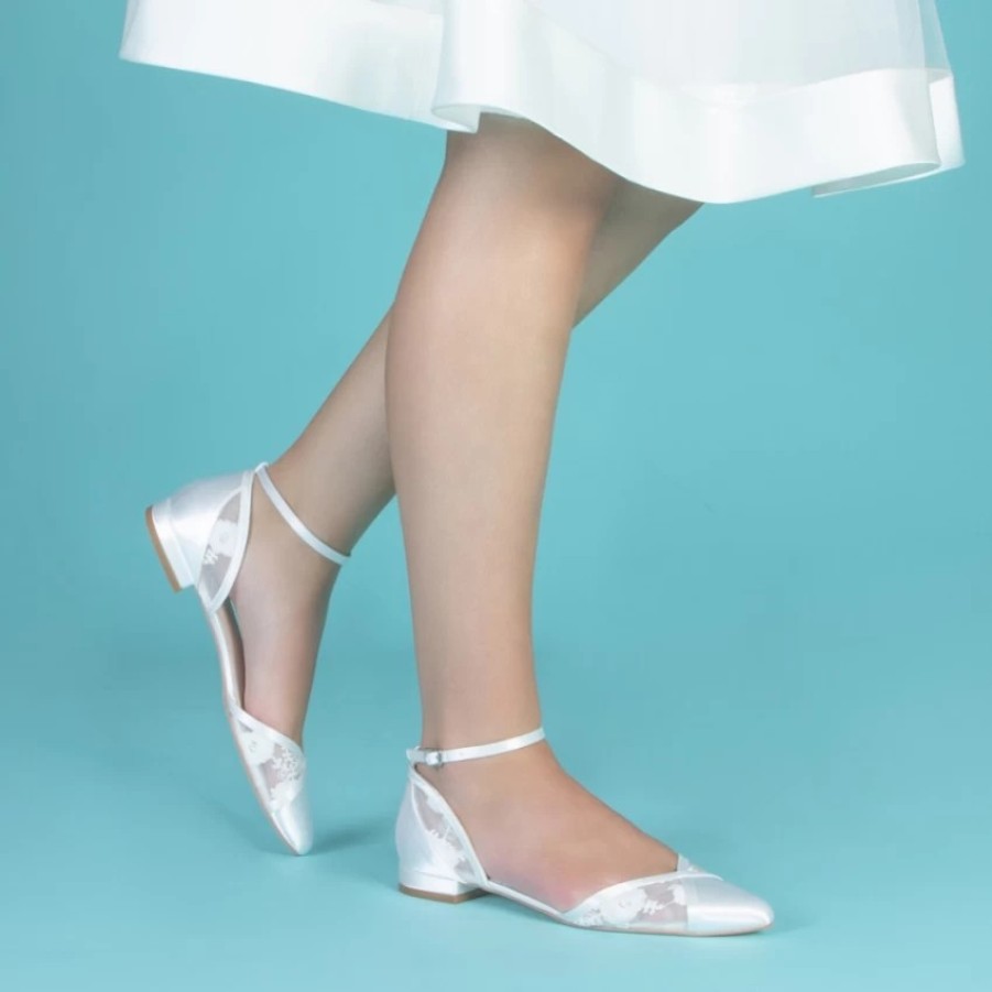 Perfect Bridal Perfect Bridal Penny Ivory Satin And Lace Ankle Strap Flats Wholesale