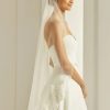 Bianco Evento Bianco Ivory Single Tier Fingertip Veil With Beaded Lace Edge S286 Online