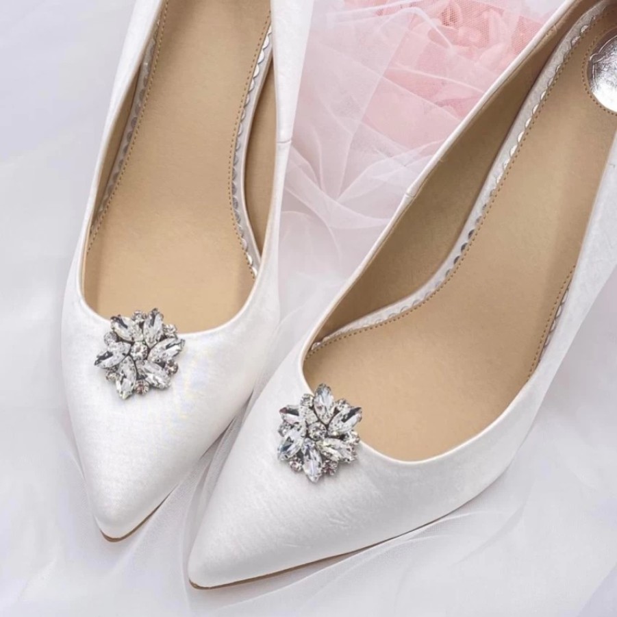 Lace & Favour Petal Silver Crystal Flower Shoe Clips Hot