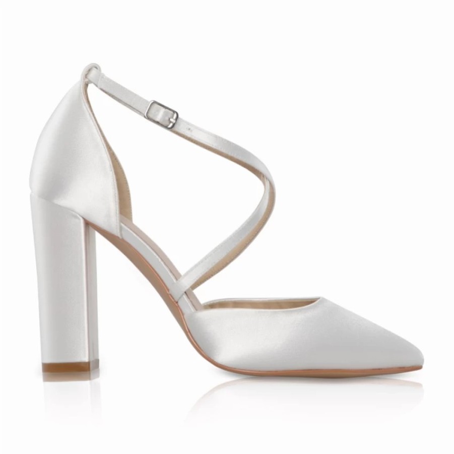 Perfect Bridal Perfect Bridal Kiera Dyeable Ivory Satin Cross Strap Block Heel Courts Online