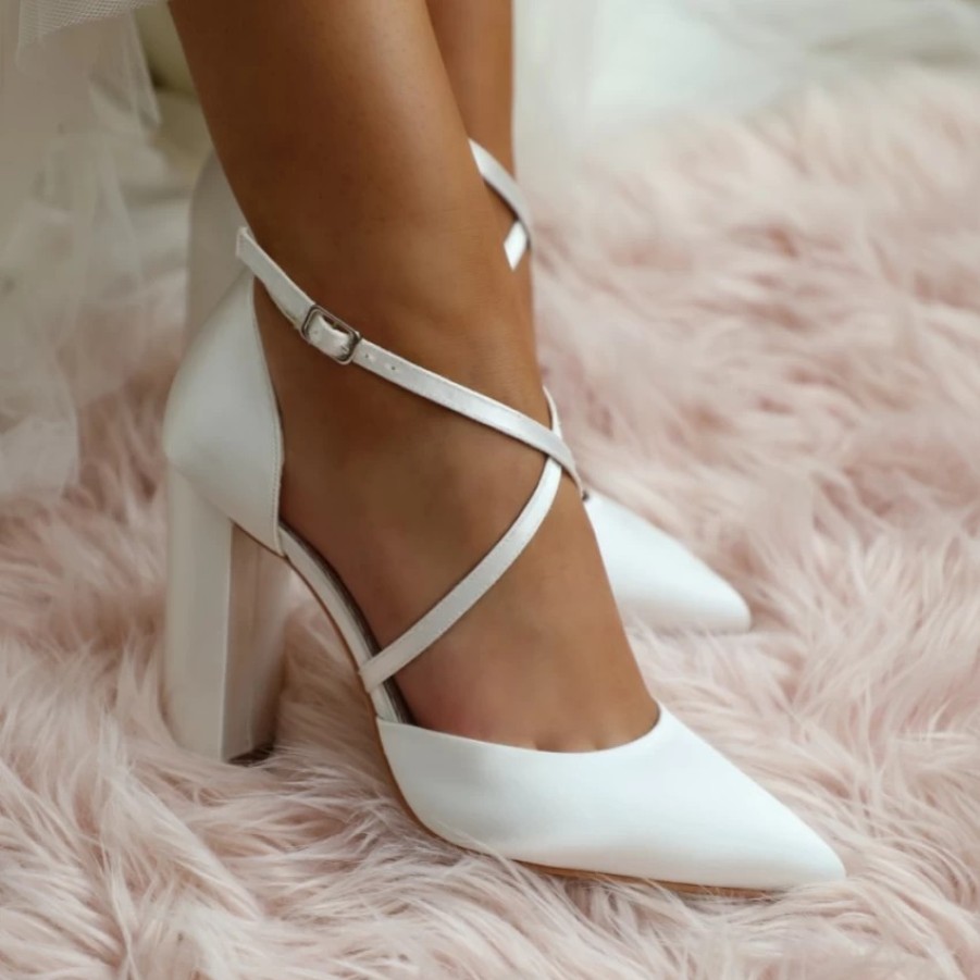 Perfect Bridal Perfect Bridal Kiera Dyeable Ivory Satin Cross Strap Block Heel Courts Online