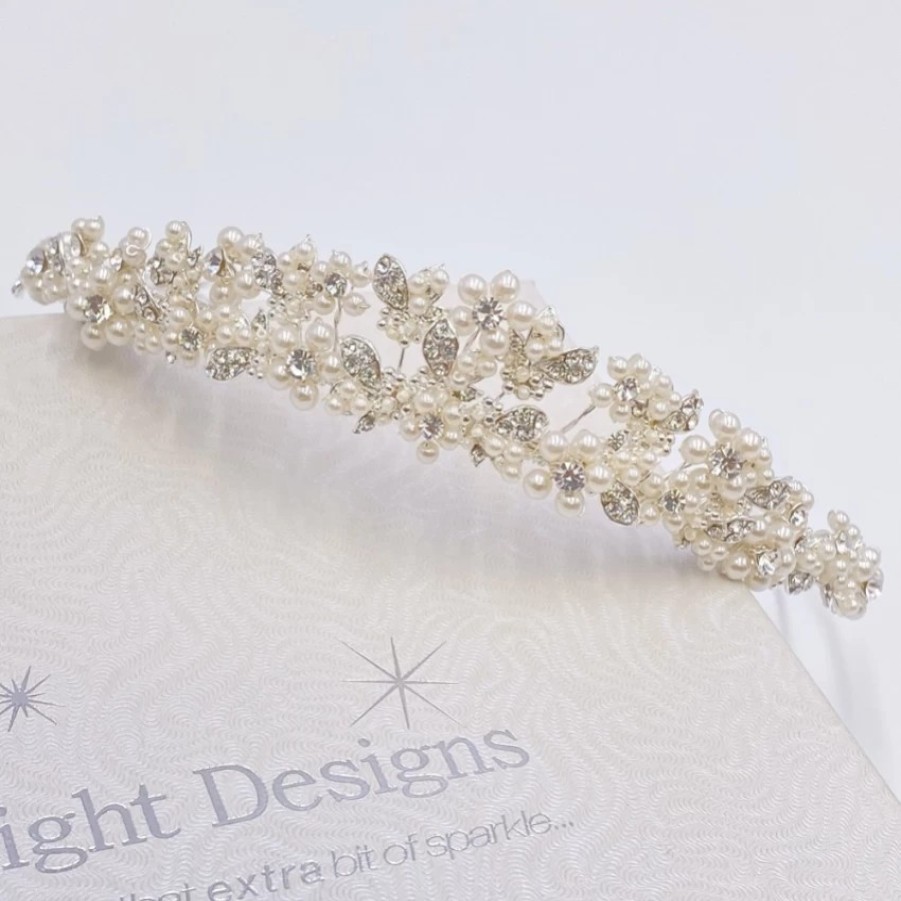 Twilight Designs Alicia Dainty Floral Pearl And Crystal Bridal Tiara Wholesale