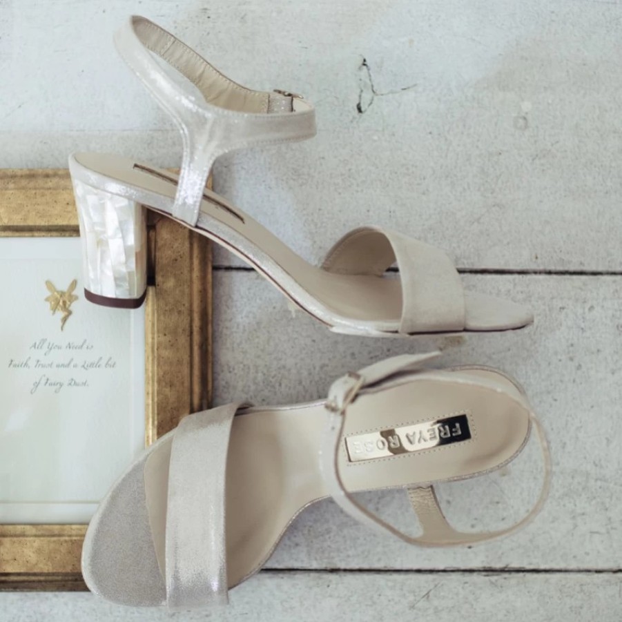 Freya Rose Freya Rose Martina Midi Champagne Suede Mother Of Pearl Block Heel Sandals Hot