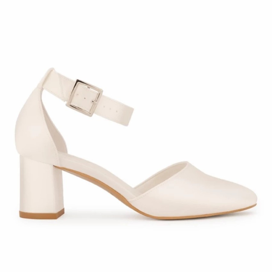 Avalia Shoes Avalia Vera Ivory Satin Wide Ankle Strap Block Heel Shoes Best