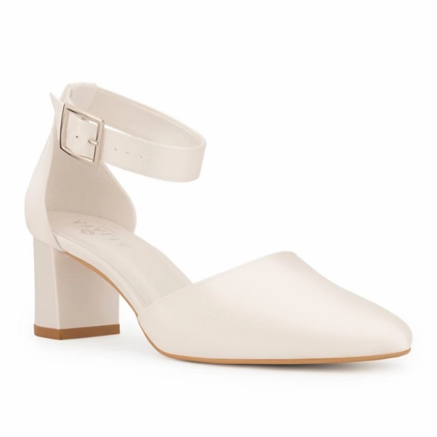 Avalia Shoes Avalia Vera Ivory Satin Wide Ankle Strap Block Heel Shoes Best